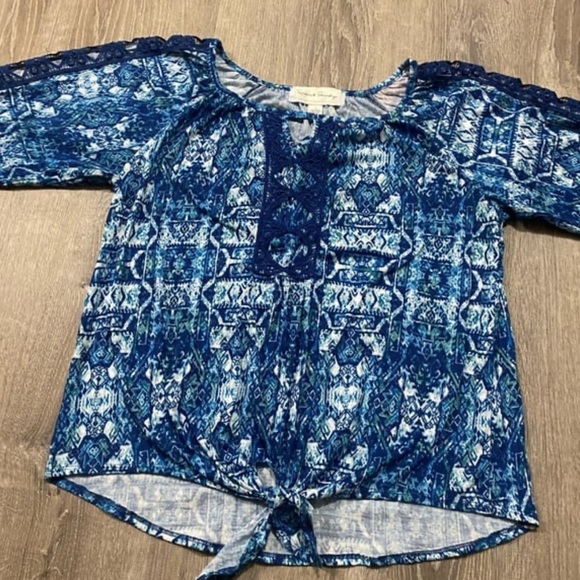 French Laundry Tie Front Lace Inset Boho Shirt | Top - Picture 6 of 7